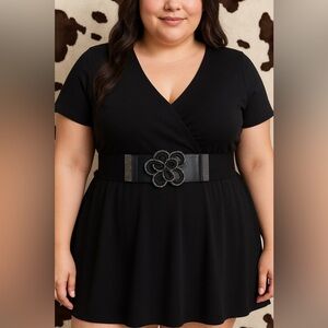 Black and Silver Zipper Used Floral Details Wide Y2K Stretch Belt 39" L